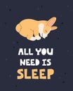 Sleeping breed welsh corgi, kawaii baby pet with hand drawn lettering